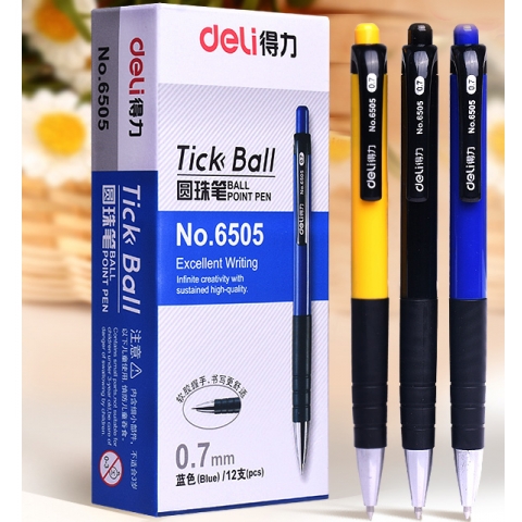 得力按鍵圓珠筆6505 0.7mm(12支裝）